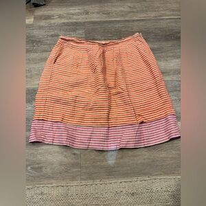 LOFT linen skirt in a striped orange and pink colorblock design